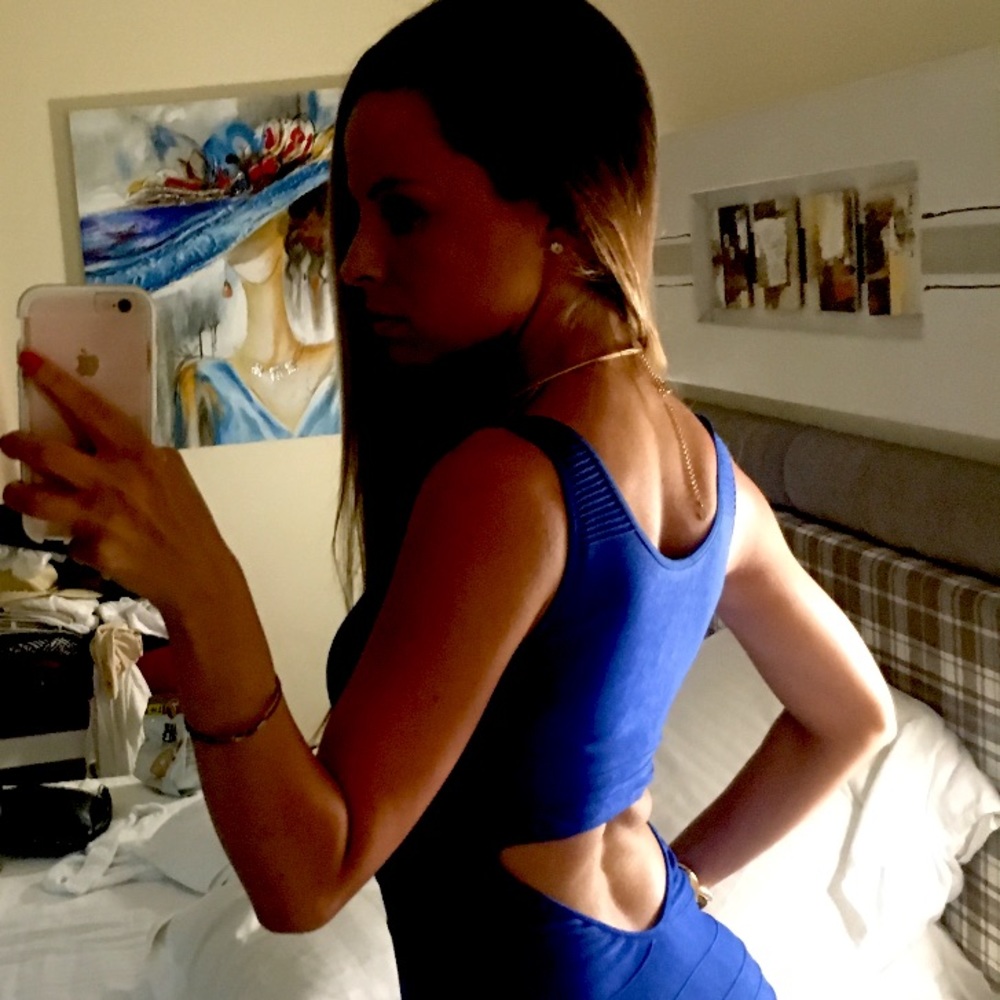 Bebe Open Back Blue Mini Dress
